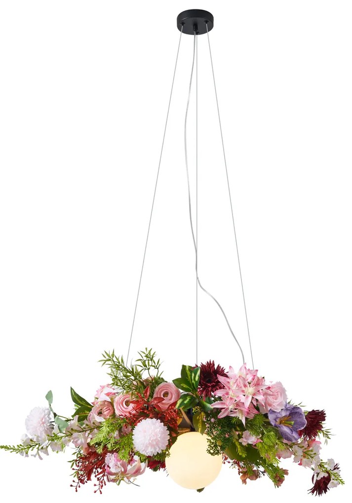 Plafoniera bohémien nera con fiori colorati rossi e rosa - Flower Power