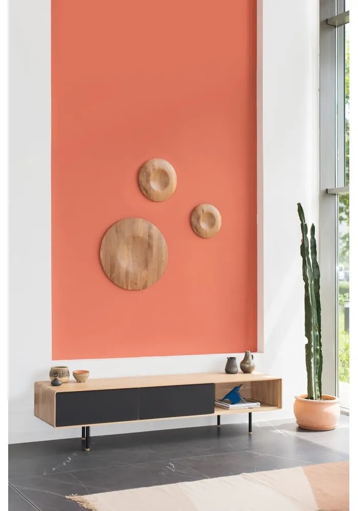 Tavolo TV in legno di quercia di colore nero-naturale 200x48 cm Fina - Gazzda