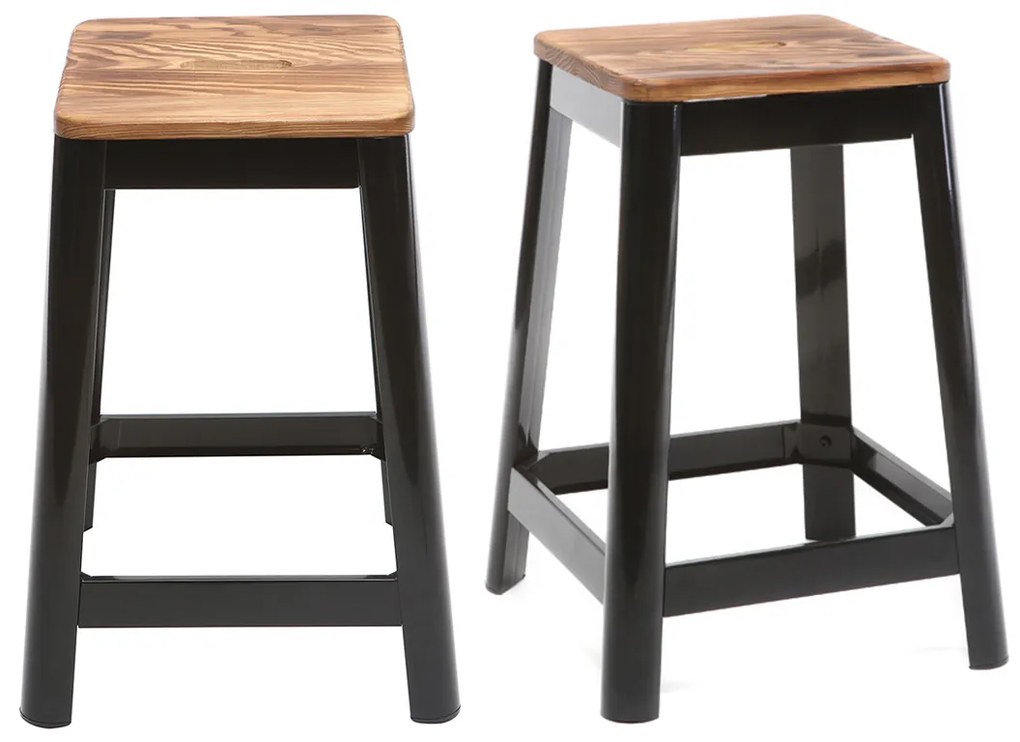 Sgabelli da bar industriali in metallo nero e legno H65 cm (set di 2) NICK