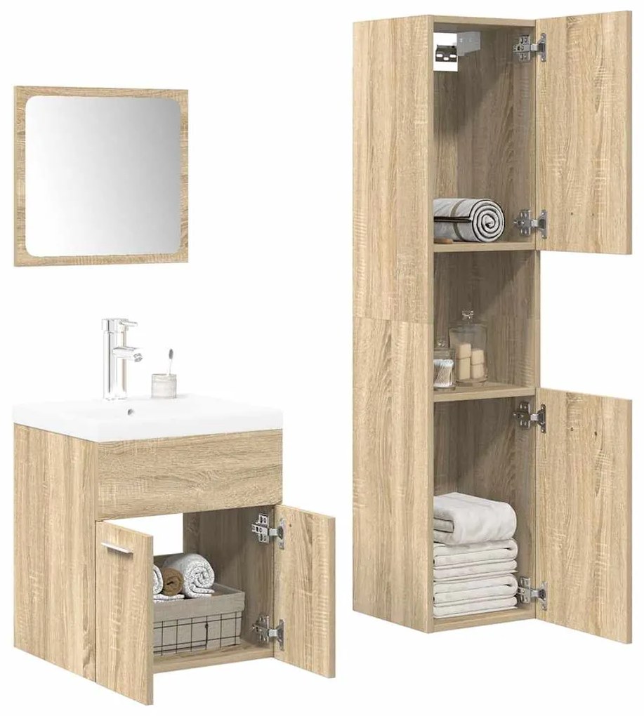 Set Mobili Da Bagno 4 Pz Rovere Sonoma İn Legno Multistrato /