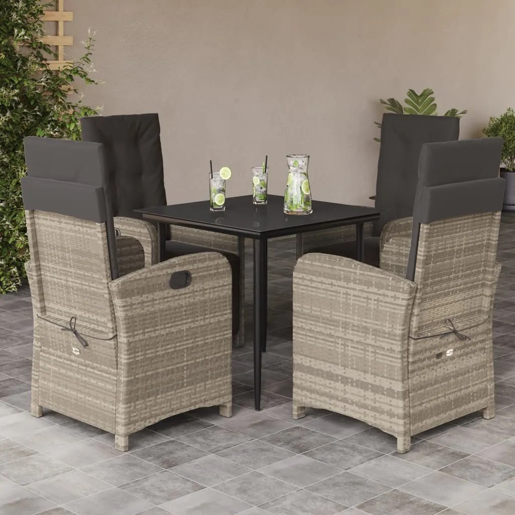 Set pranzo da giardino 5pz con cuscini grigio chiaro polyrattan