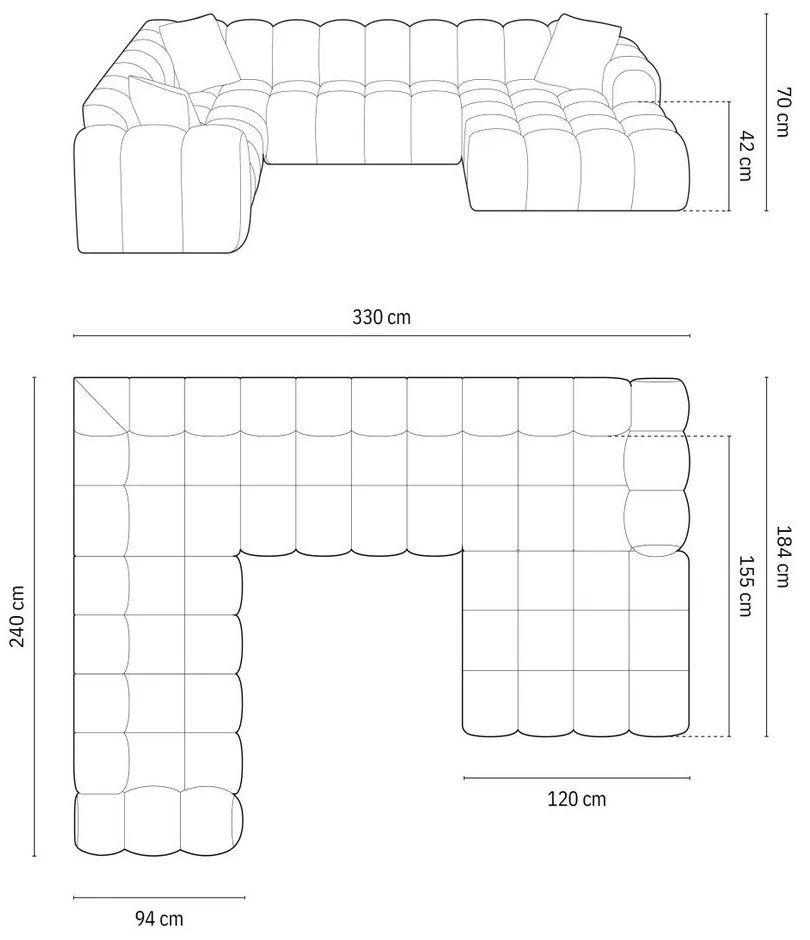 Divano angolare color terracotta (con penisola a sinistra/a U) con rivestimento in ciniglia Treno – Cosmopolitan Design