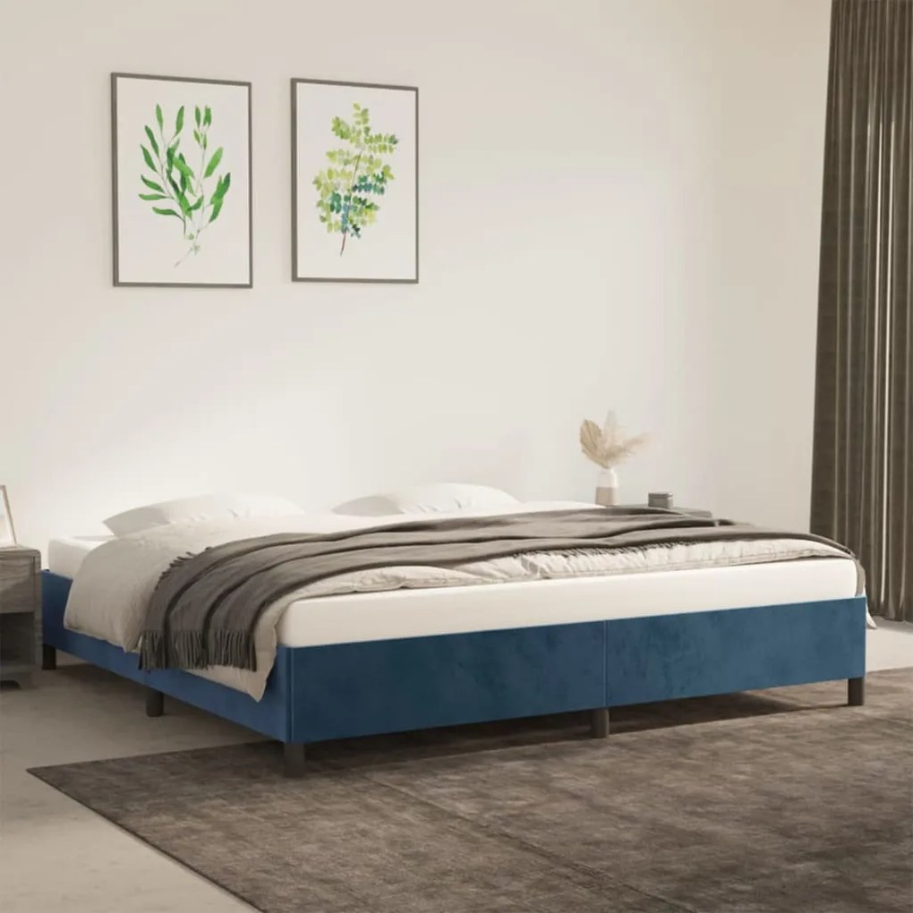 Giroletto Senza Materasso Blu Scuro 200x200 Cm İn Velluto /