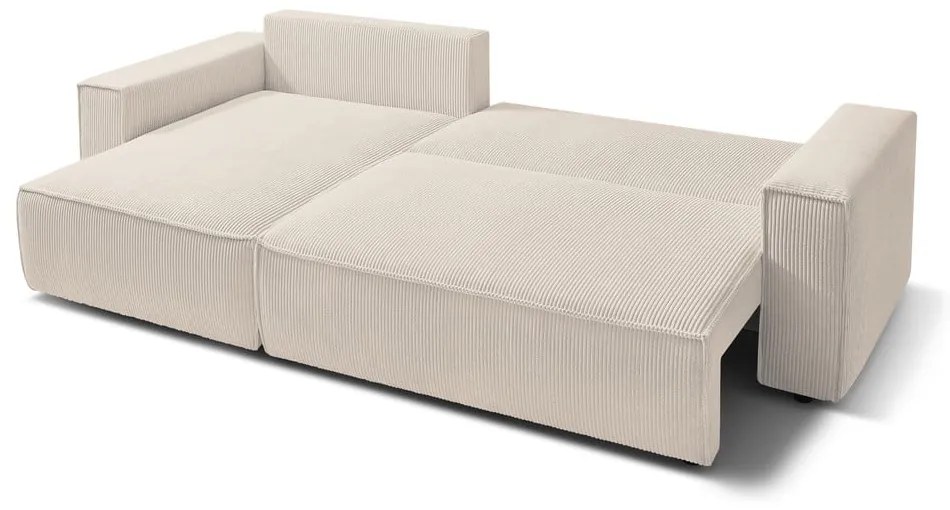 Divano letto in velluto a coste bianco e beige divano letto angolare Nihad - Bobochic Paris