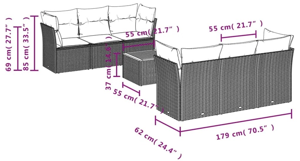 Set divani da giardino 7 pz con cuscini beige in polyrattan