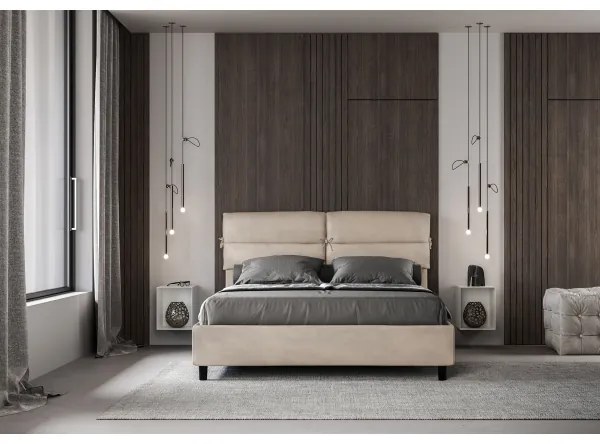 Letto contenitore da 160x190 in microfibra sabbia Nandy