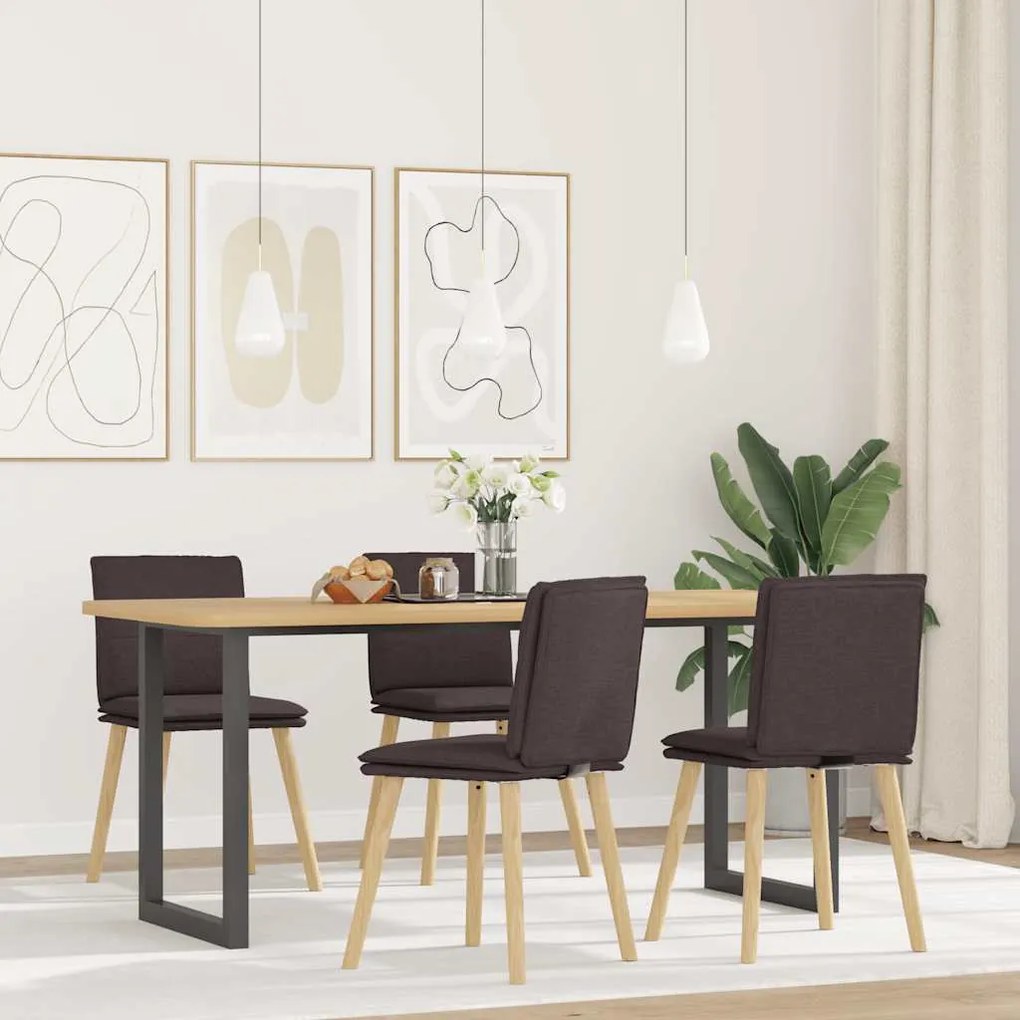 Sedie Da Pranzo 4 Pz Marrone Scuro İn Tessuto /