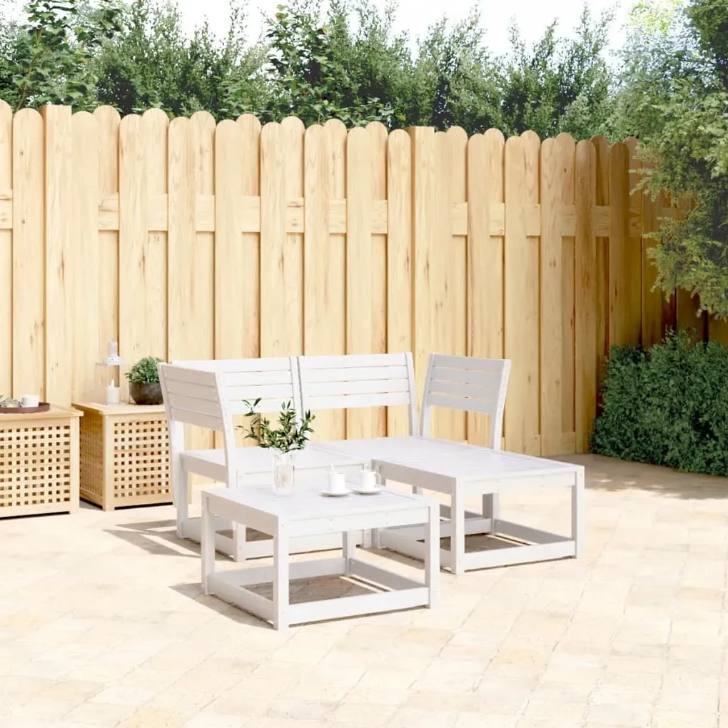 Set divani da giardino 3 pz bianco in legno massello di pino