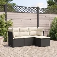 Set Divani da Giardino 4 pz con Cuscini Nero in Polyrattan 3217536