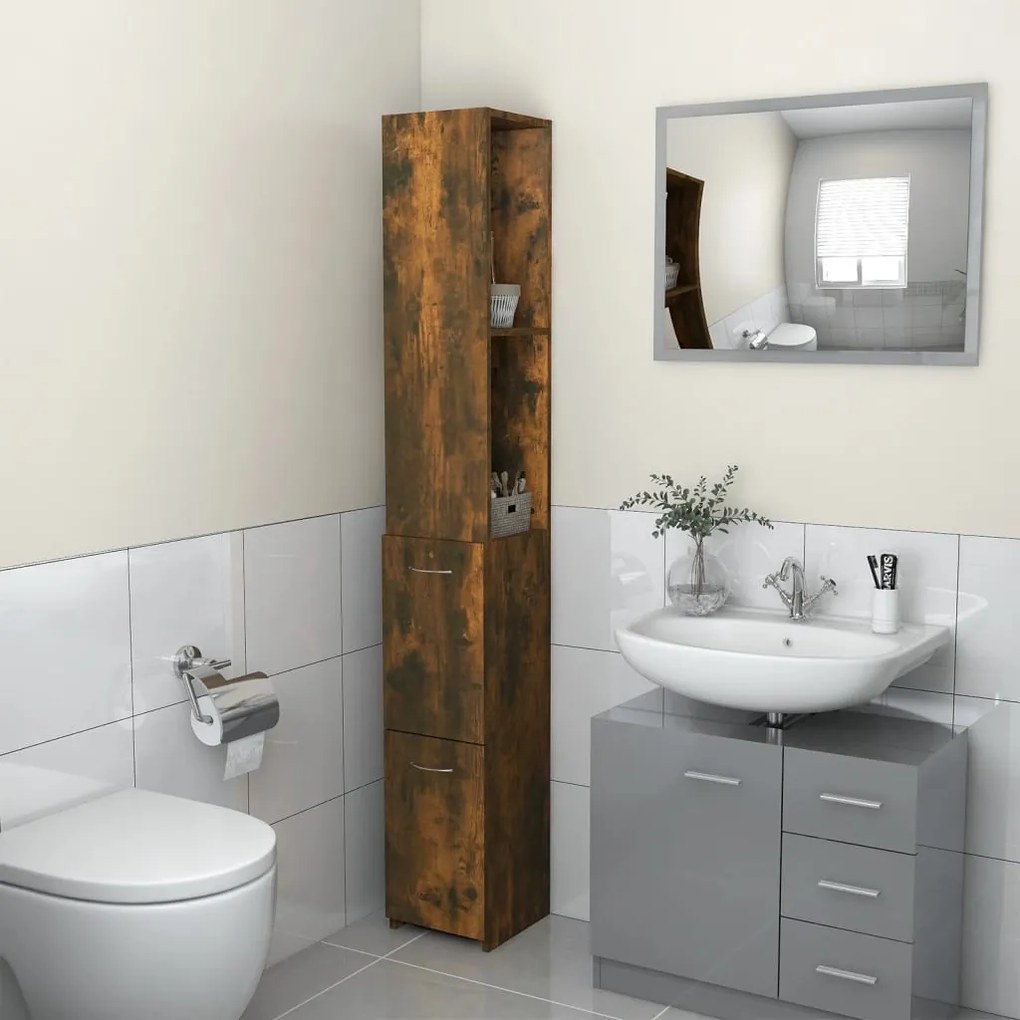 Armadietto bagno rovere fumo 25x25x170 cm legno ingegnerizzato