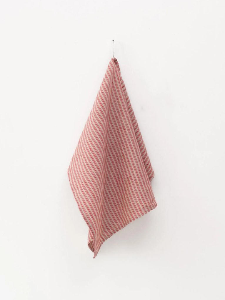 Strofinaccio in lino con righe naturali Red Natural Stripes