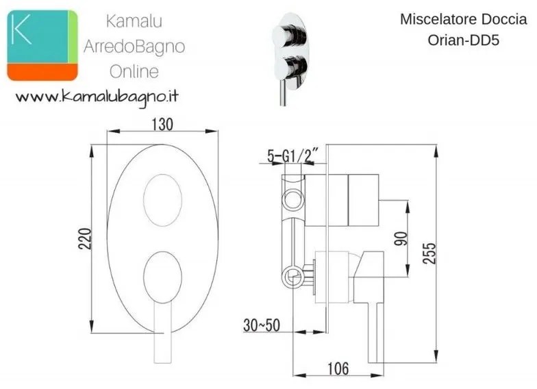 Kamalu - Miscelatore doccia a muro con 3 uscite modello Orian-DD5