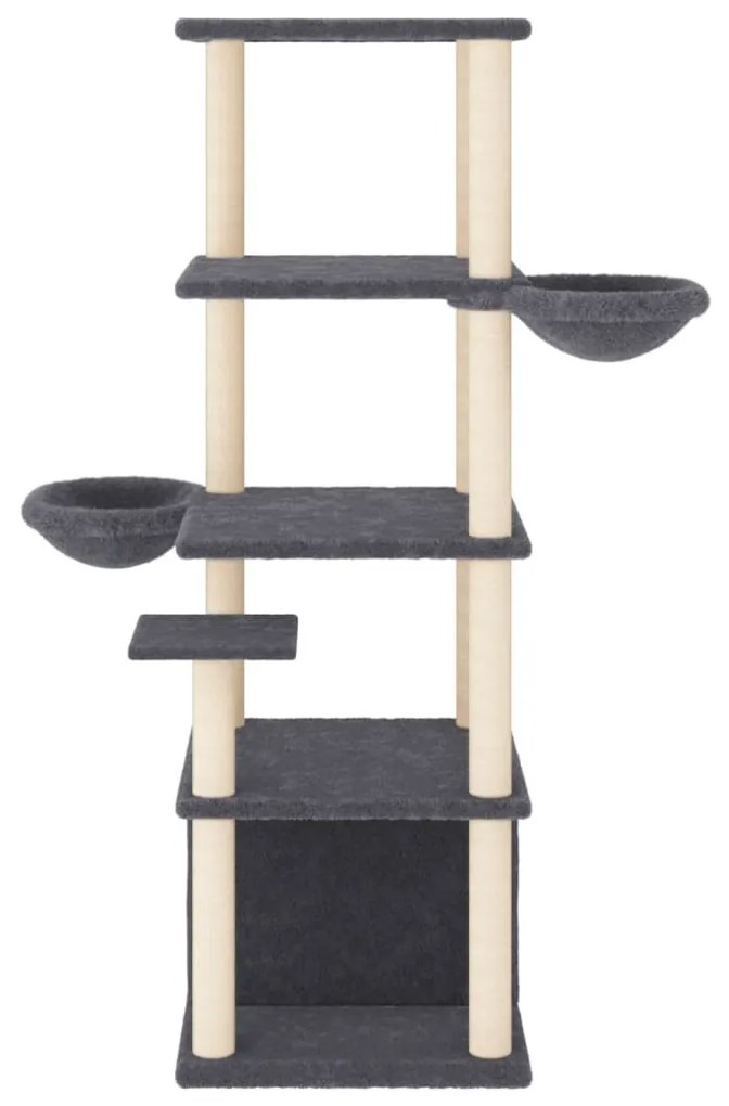 Albero per gatti con tiragraffi in sisal grigio scuro 147 cm