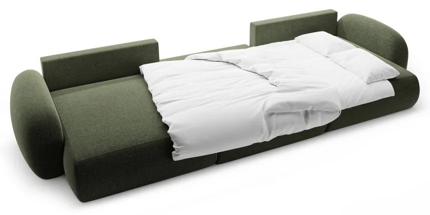 Divano angolare verde allungabile/con contenitore (a U) con rivestimento in ciniglia Tonale – Cosmopolitan Design