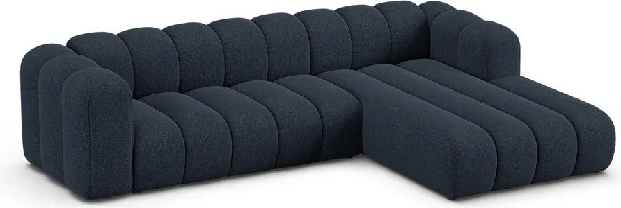 Divano angolare blu scuro (con penisola a destra/con chaise lounge) con rivestimento in ciniglia Lupine – Micadoni