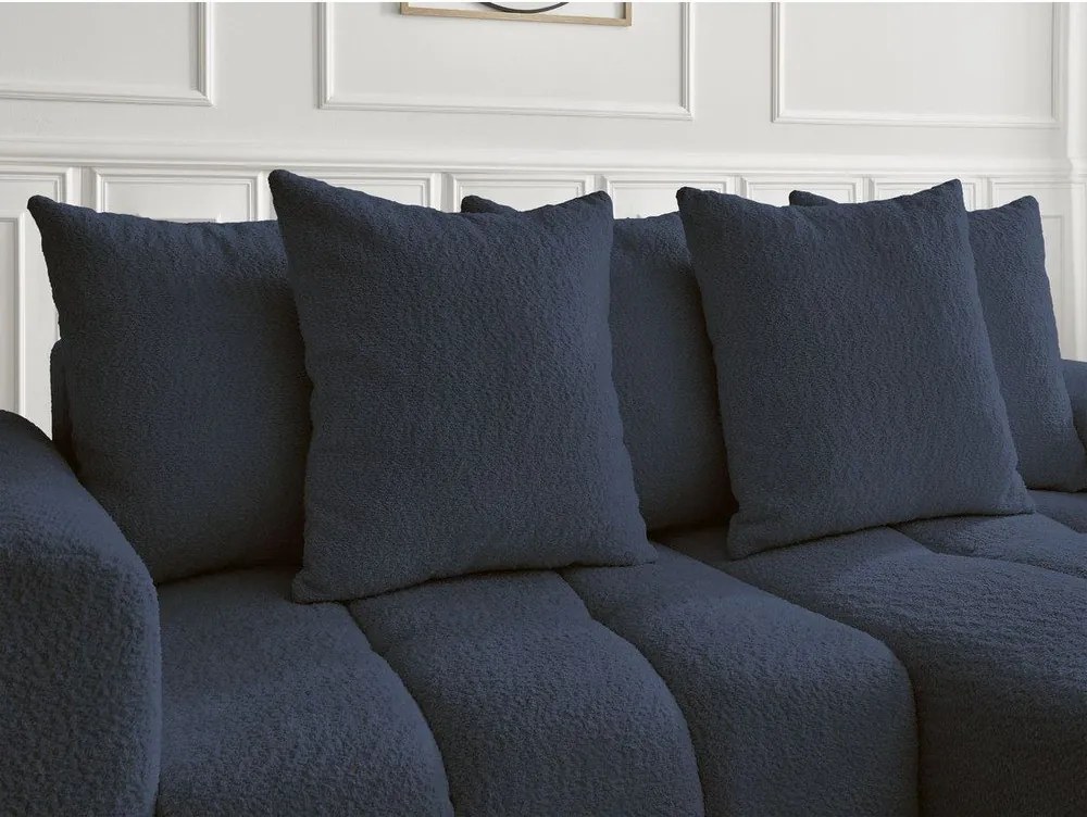 Divano angolare blu allungabile/con contenitore (con penisola a destra/con chaise lounge) con rivestimento in bouclé Roxelane – Bobochic Paris