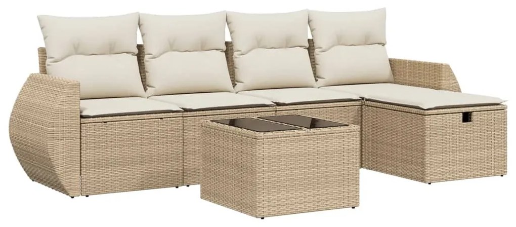 Set divano da giardino 6 pz con cuscini beige in polyrattan