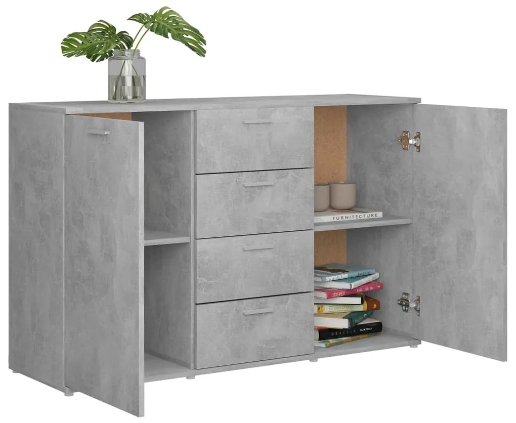 Credenza grigio cemento 120x35,5x75 cm in legno multistrato