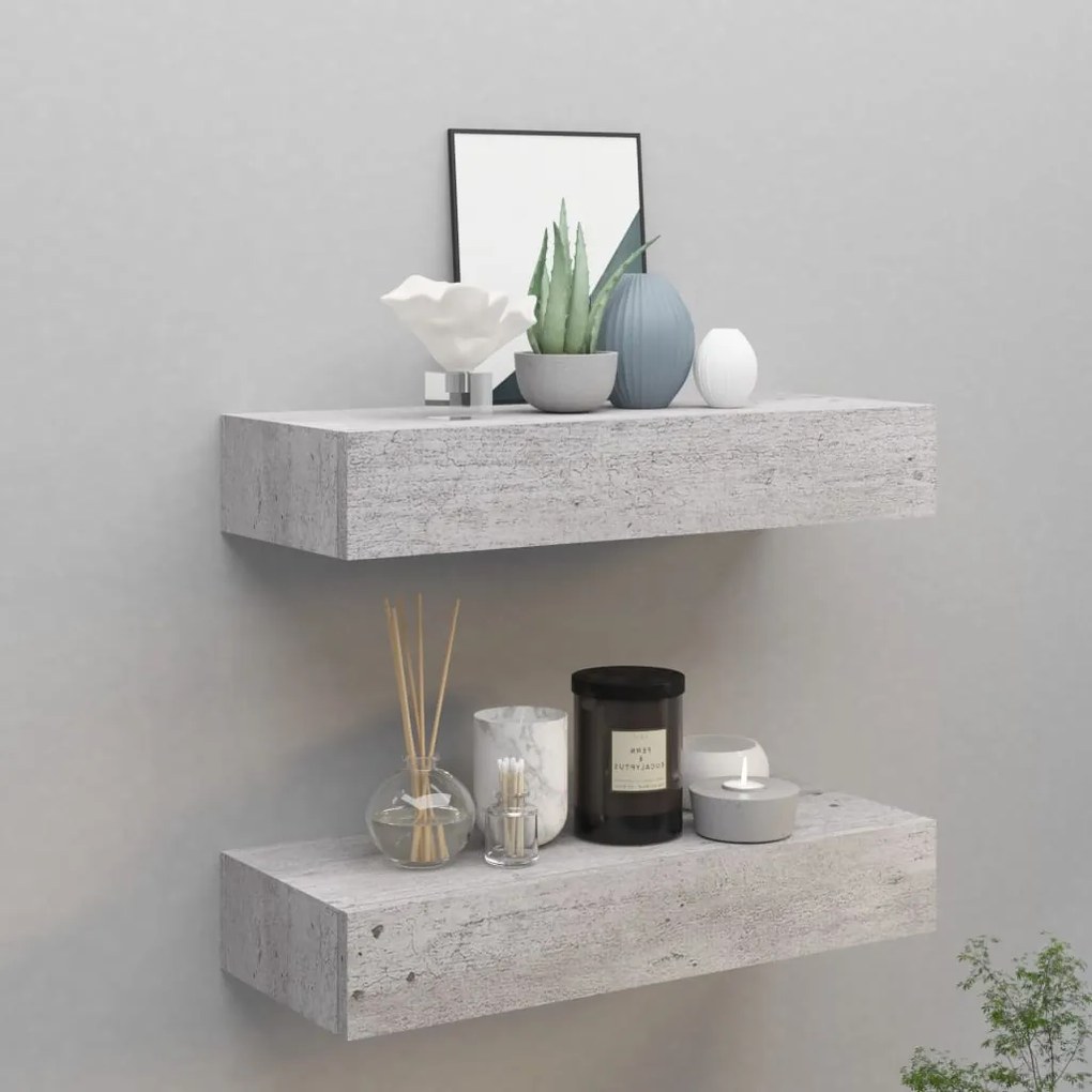 Scaffali Con Cassetti 2 Pz Grigio Cemento 60x23,5x10 Cm İn Mdf /