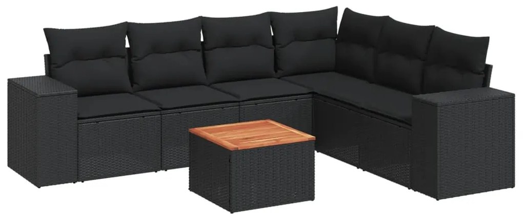 Set divani da giardino con cuscini 7pz nero polyrattan