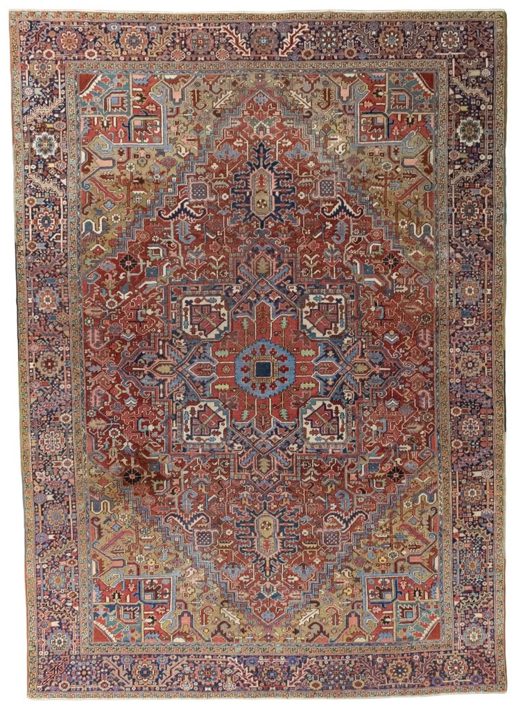 Heriz Tappeto 310 x 440 Rosso (Iran) Annodato A Mano