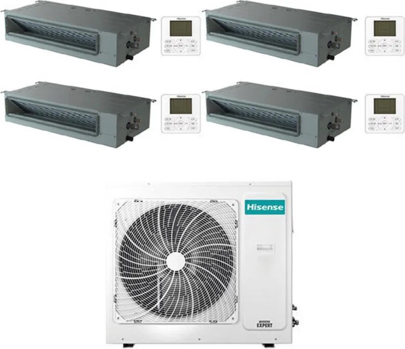 Climatizzatore Condizionatore Hisense Canalizzabile R32 Quadri Split Inverter 9000 + 9000 + 9000 + 9000 BTU con U.E. 4AMW81U4RJC Classe A++/A+