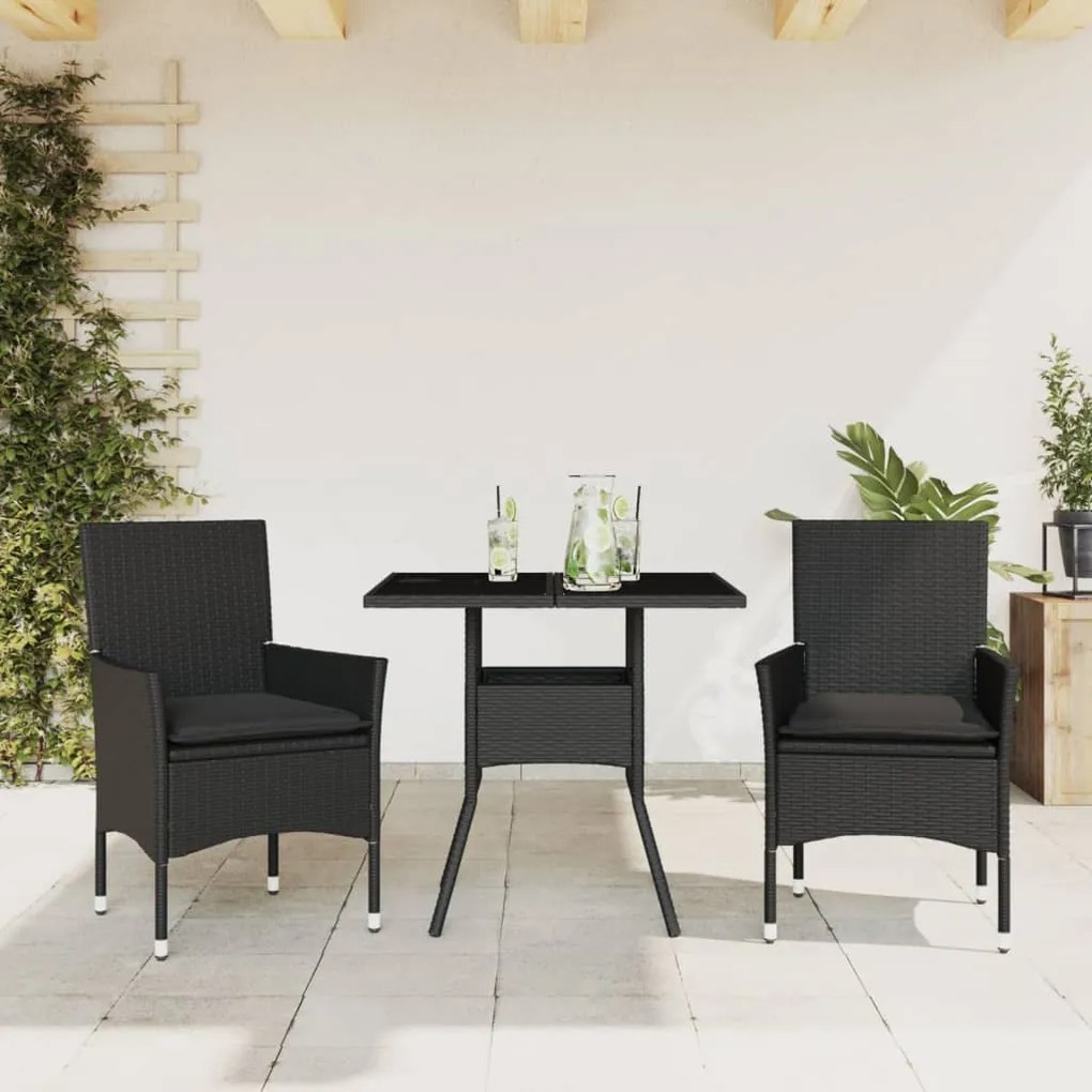 Set Da Pranzo Da Giardino 3 Pz Con Cuscini Polyrattan E Vetro /
