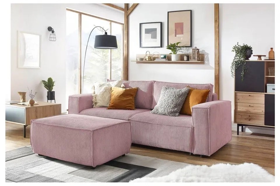 Sgabello in velluto a coste rosa chiaro Nihad - Bobochic Paris