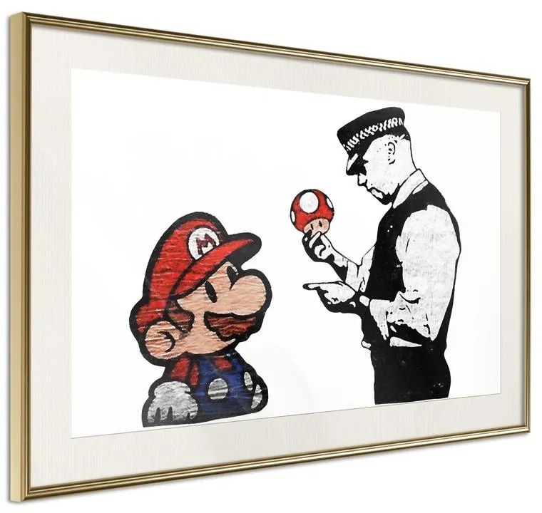 Poster  Banksy: Mario and Copper  Cornice Quadri Cornice d'oro con passe-partout, Larghezza x Altezza Home decor 30x20