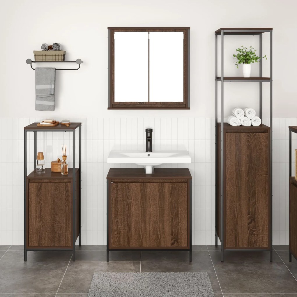 Set di mobili da bagno 3 pezzi in legno ingegnerizzato rovere marrone