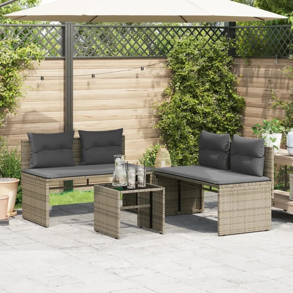 Set divani da giardino 4 pz con cuscini in polyrattan grigio