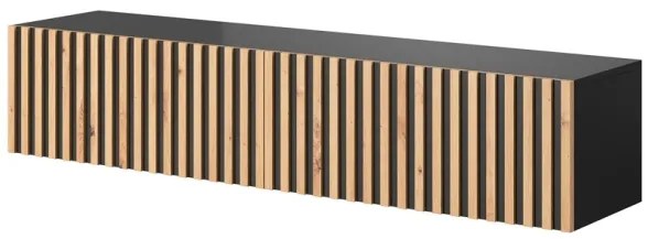 Mobile TV Sospeso Listellato 140 Cm Nero E Rovere Astra
