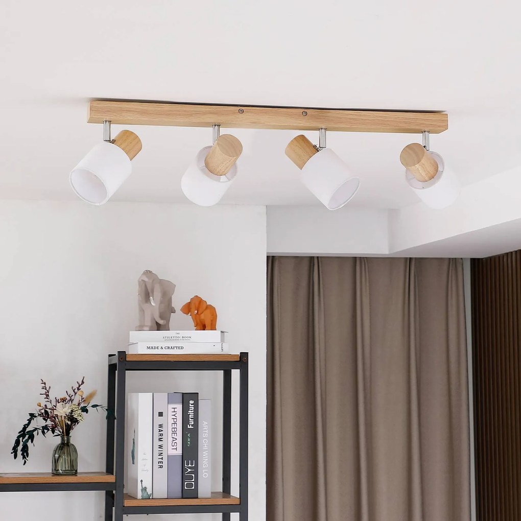 Lindby Wanessa, faretto da soffitto, 67 cm, a 4 luci, legno, bianco, E14