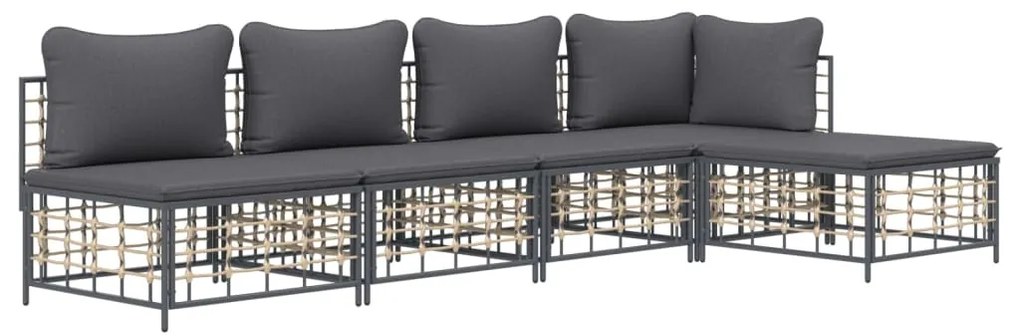 Set divani da giardino 5 pz con cuscini antracite in polyrattan