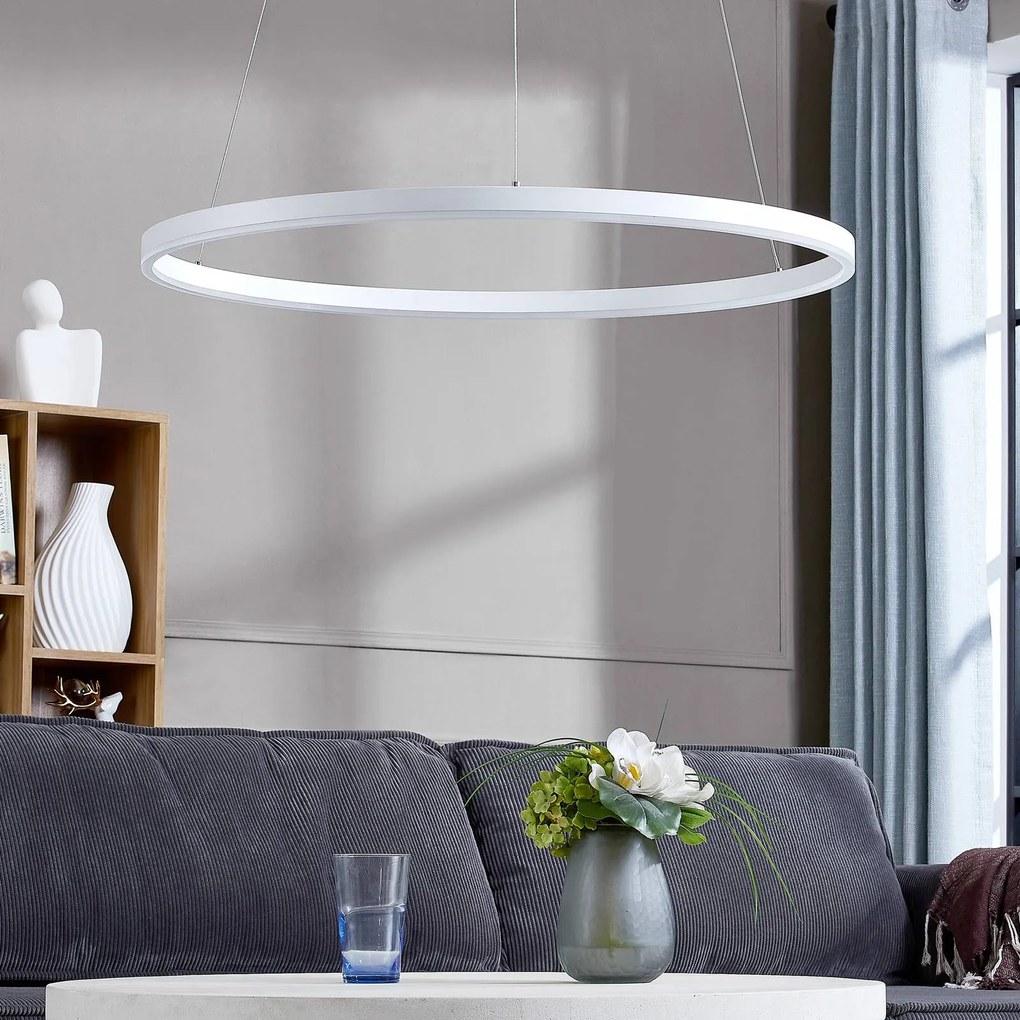 Lampada LED a sospensione Arcchio Albiona, bianco, 1 anello, Ø 80 cm Albiona Arcchio, dimmerabile, Bianco / Opale, Cucina, Metallo, Moderno