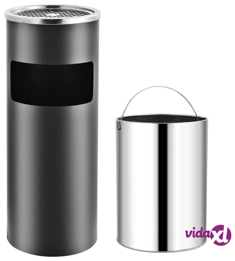 vidaXL Pattumiera con Posacenere da Albergo 30 L Acciaio Grigio