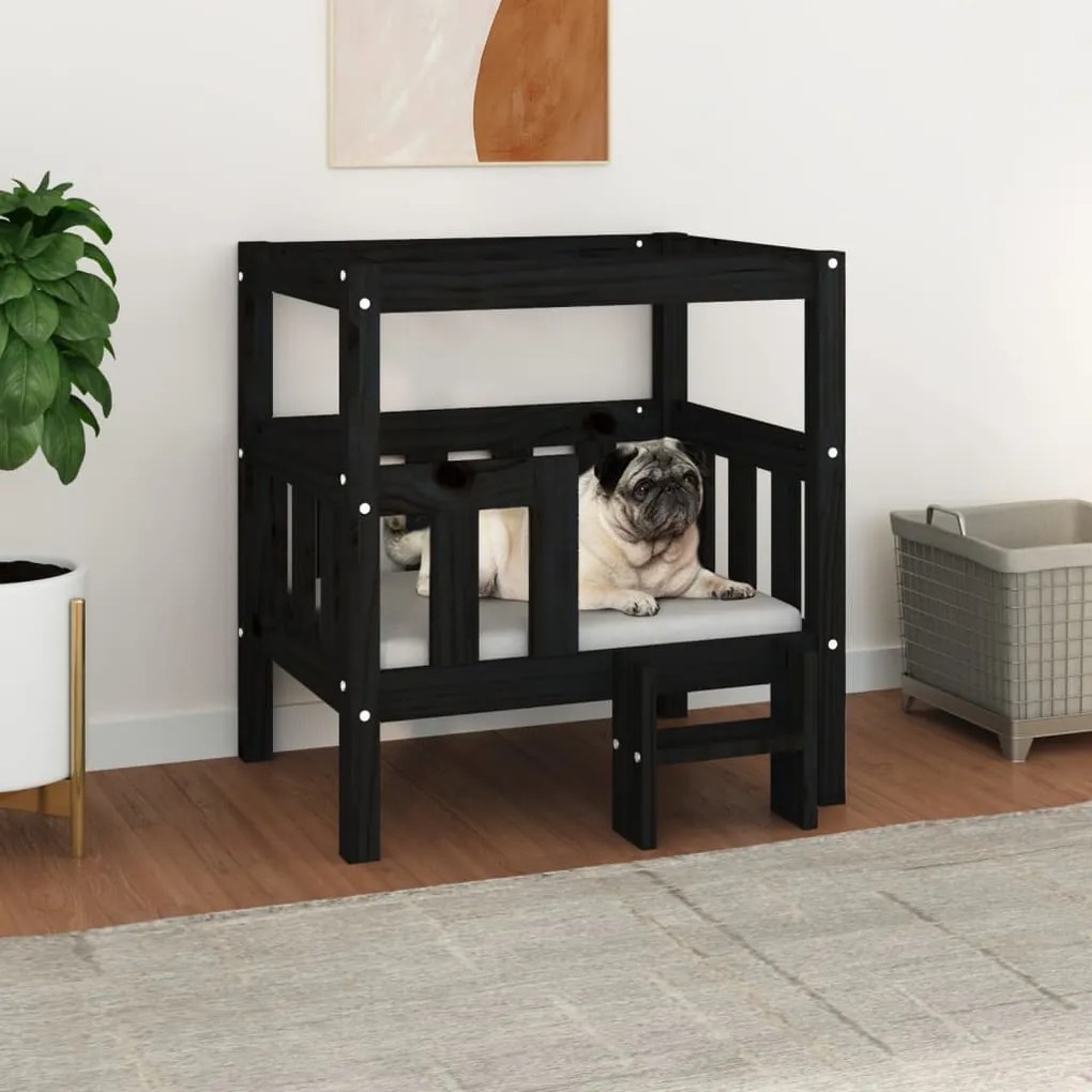 Cuccia Per Cani Nera 65,5x43x70 Cm İn Legno Massello Di Pino /