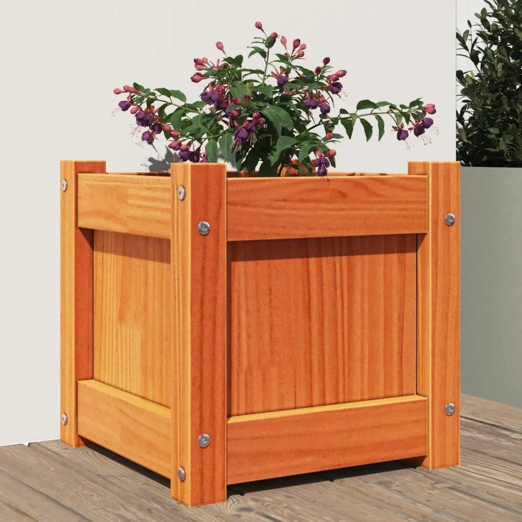 Fioriera Giardino Marrone Cera 31x31x31 Cm Legno Massello Pino /