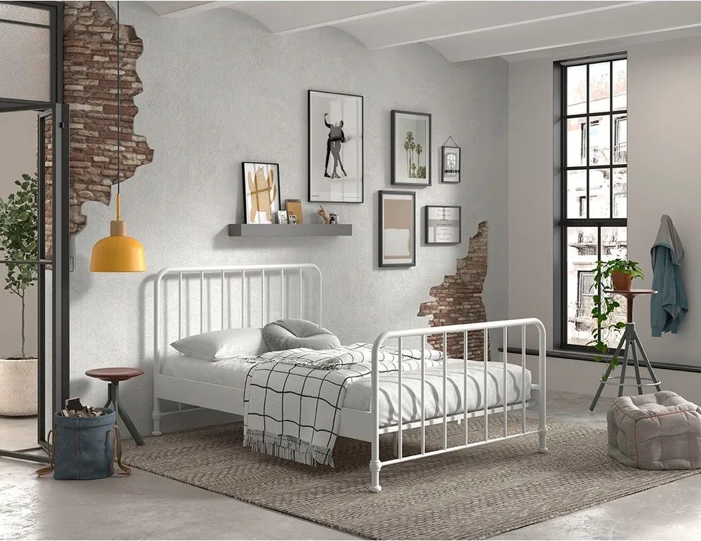 Letto singolo bianco in metallo con rete 140x200 cm BRONXX - Vipack