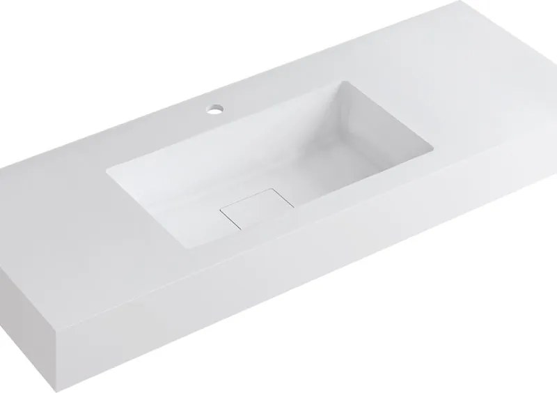 Lavabo a incasso rettangolare vasca centrale L 120.5 x H 15 x P 46 cm in resina bianco lucido