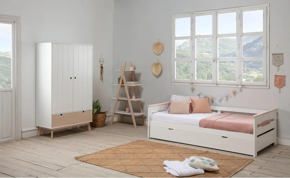 Letto per bambini in legno di pino bianco con letto estraibile 90x190 cm Elisa - Marckeric
