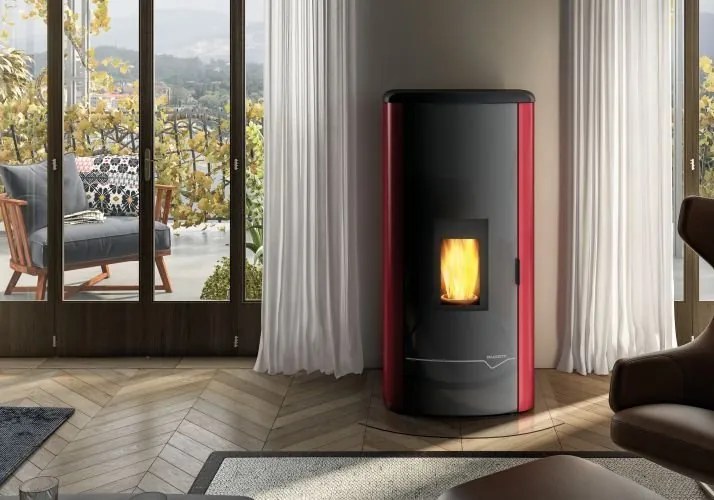 Stufa A Pellet ad acqua ecofire con top in ghisa e acciaio rosso Palazzetti Mirella Idro 10