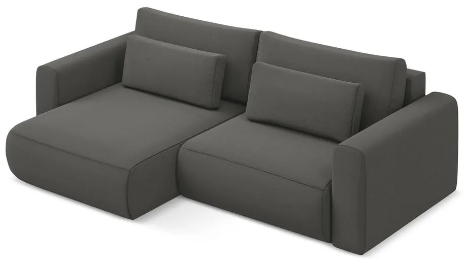 Divano angolare grigio scuro allungabile/con contenitore (con penisola a sinistra/con chaise lounge) con rivestimento in velluto Kapua – Makamii