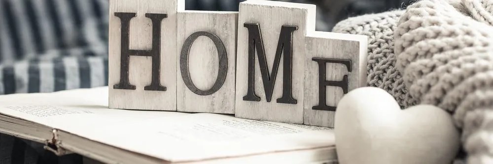 Stampa su tela – Con scritta Home e natura morta