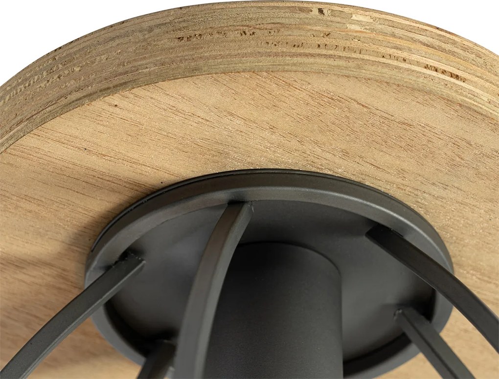 Plafoniera industriale grigio scuro con legno - Arthur