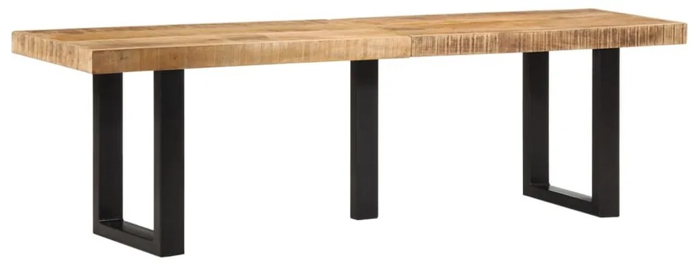 Panca 160 Cm İn Legno Massello Di Mango Grezzo E Acciaio /