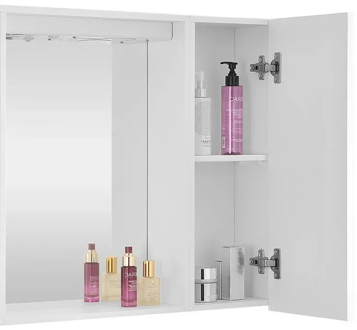 Specchio contenitore 67x60 cm bianco con LED e ripiani interni
