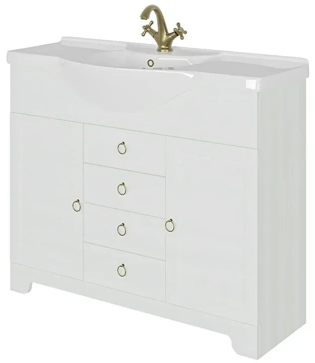 Mobile bagno a terra 85 cm bianco decape con lavabo specchio e lampada Romantica