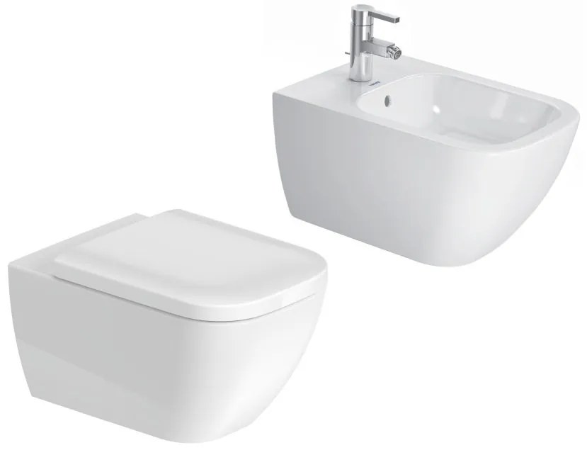 Duravit Happy D2 coppia sanitari sospesi wc senza brida con sedile rallentato e bidet in ceramica bianco