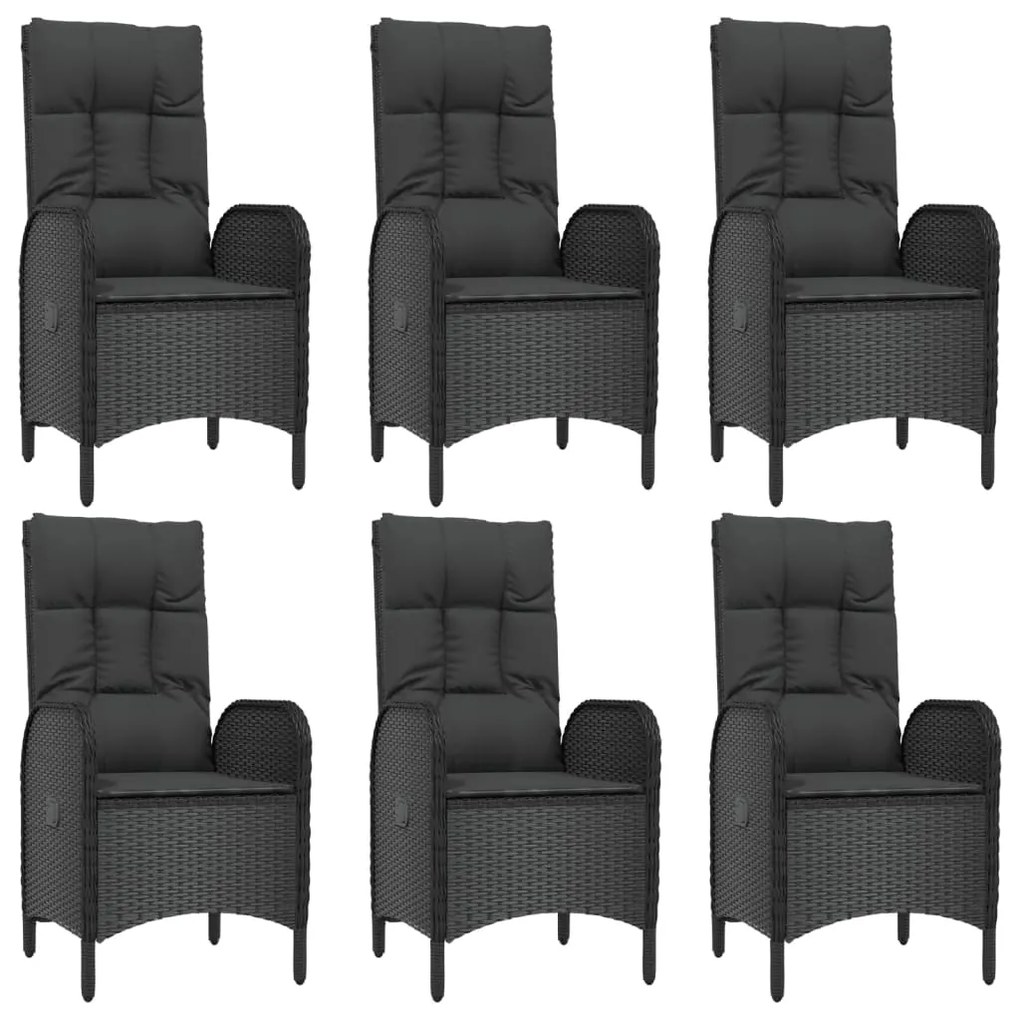 Set da pranzo da giardino 9 pz con cuscini nero in polyrattan